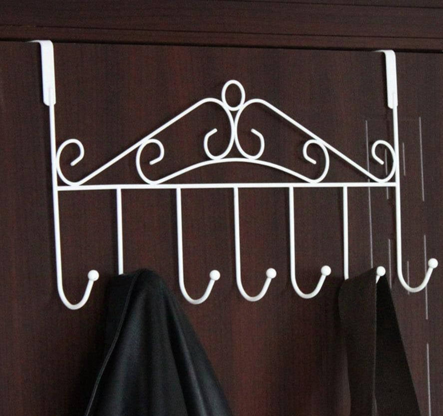 Over Door Hanger with 7 Hooks Metal Over the Door Towel Hook Organizer, Hanging Storage Rack for Hat, Coats, Purses, Scarves, Clothes, Jackets, Belt, Bedroom, Bathroom, Closet